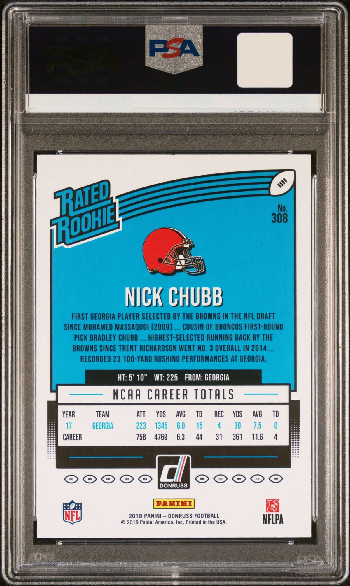 NICK CHUBB Rated Rookie #308 - Jersey Number/31 PSA 9(Pop 5 - None higher) 2018 Panini Donruss