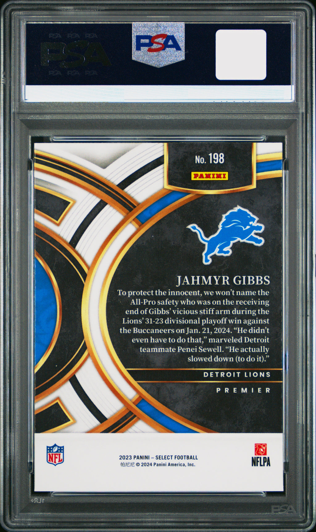 JAHMYR GIBBS Rookie #198 PSA 10 2023 Panini Select Premier Level