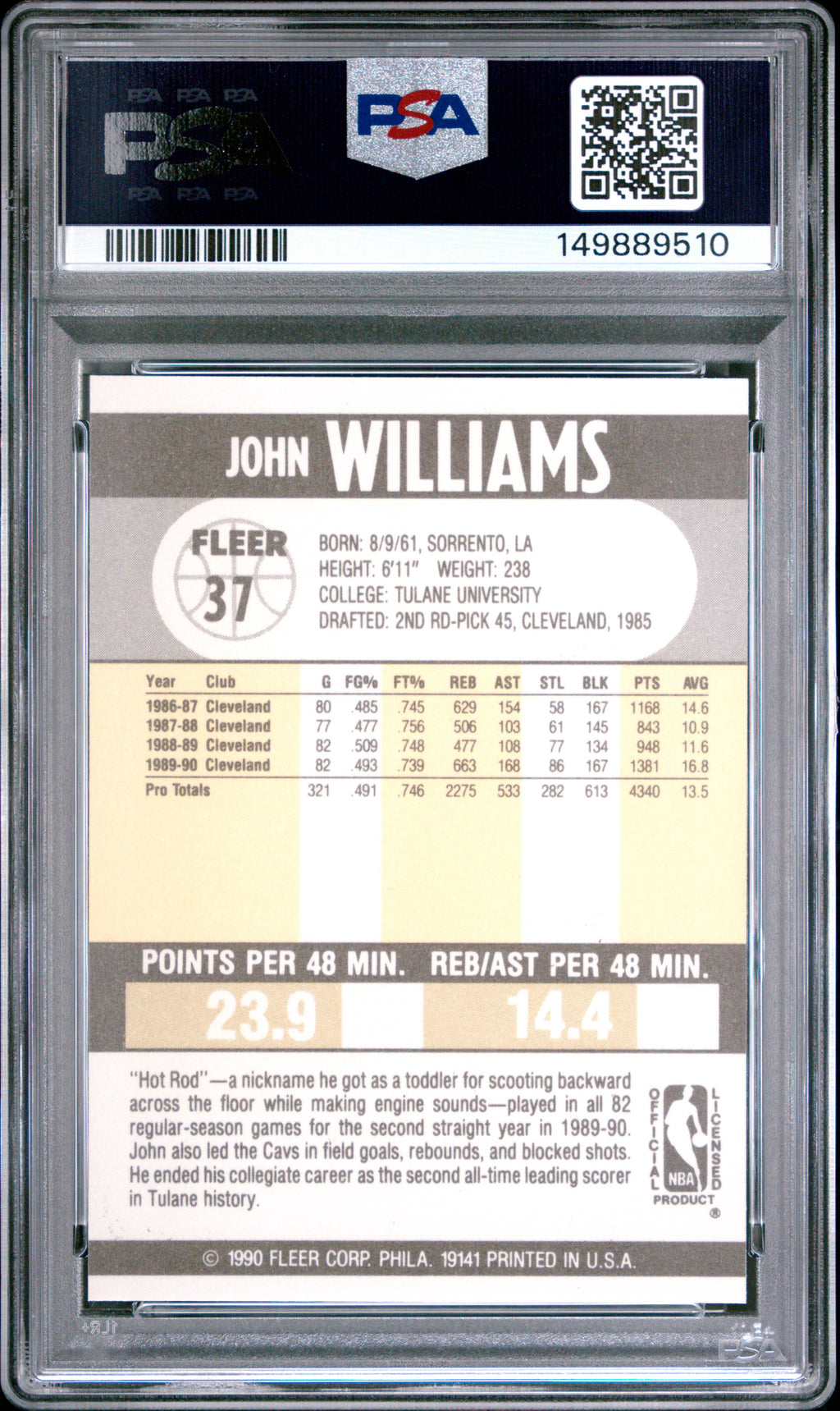 JOHN WILLIAMS #37 - 1990 Fleer