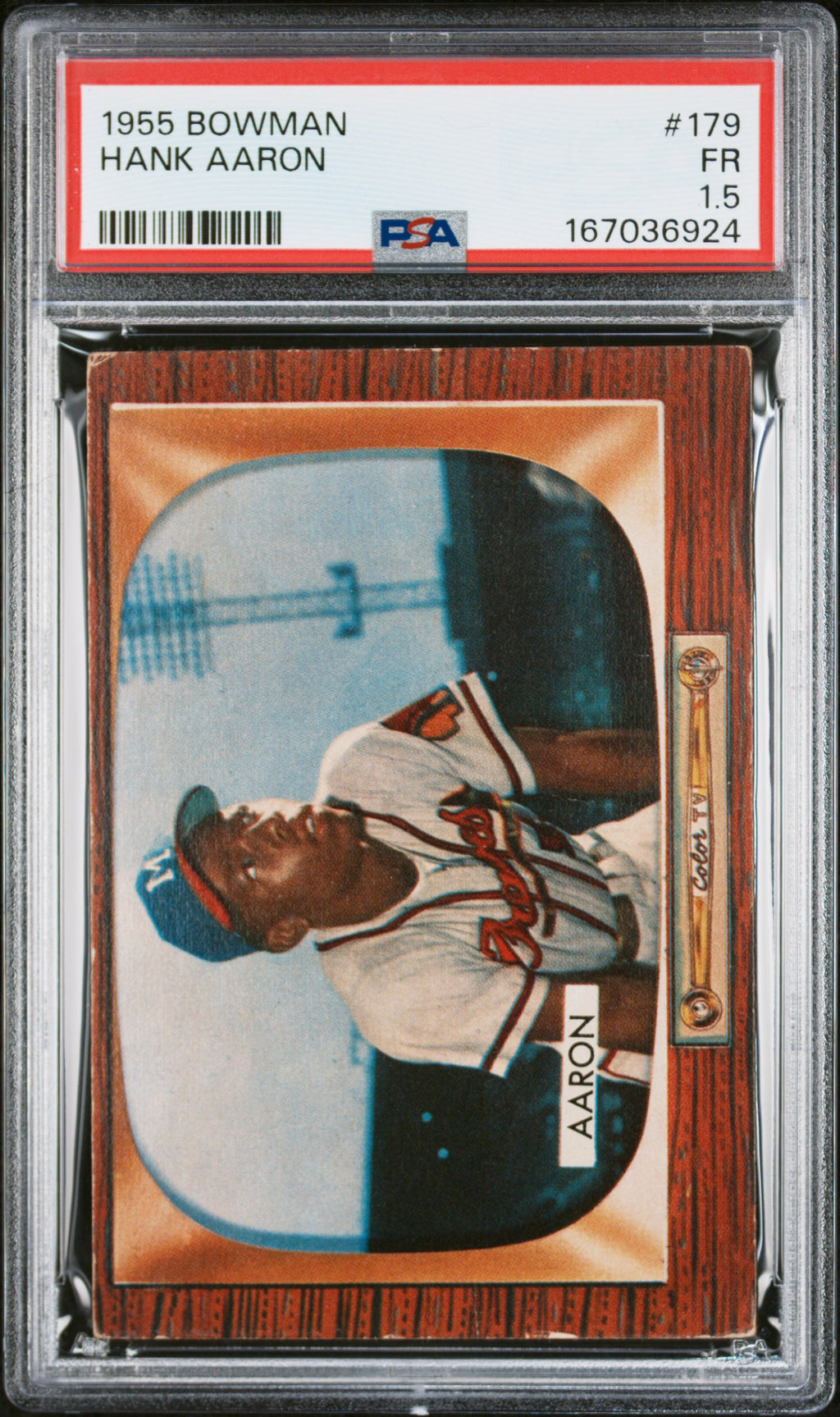 HANK AARON #179 - 1955 BOWMAN PSA 1.5 Nice eye appeal for grade!